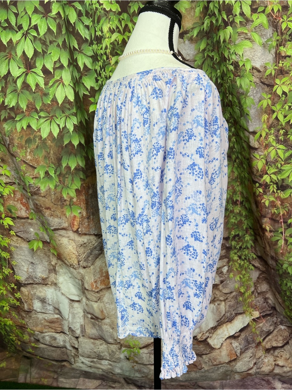 RAILS Blush and Blue Ruffle Cuff Button Front Floral Cottagecore Blouse, XXL - Picture 9 of 12